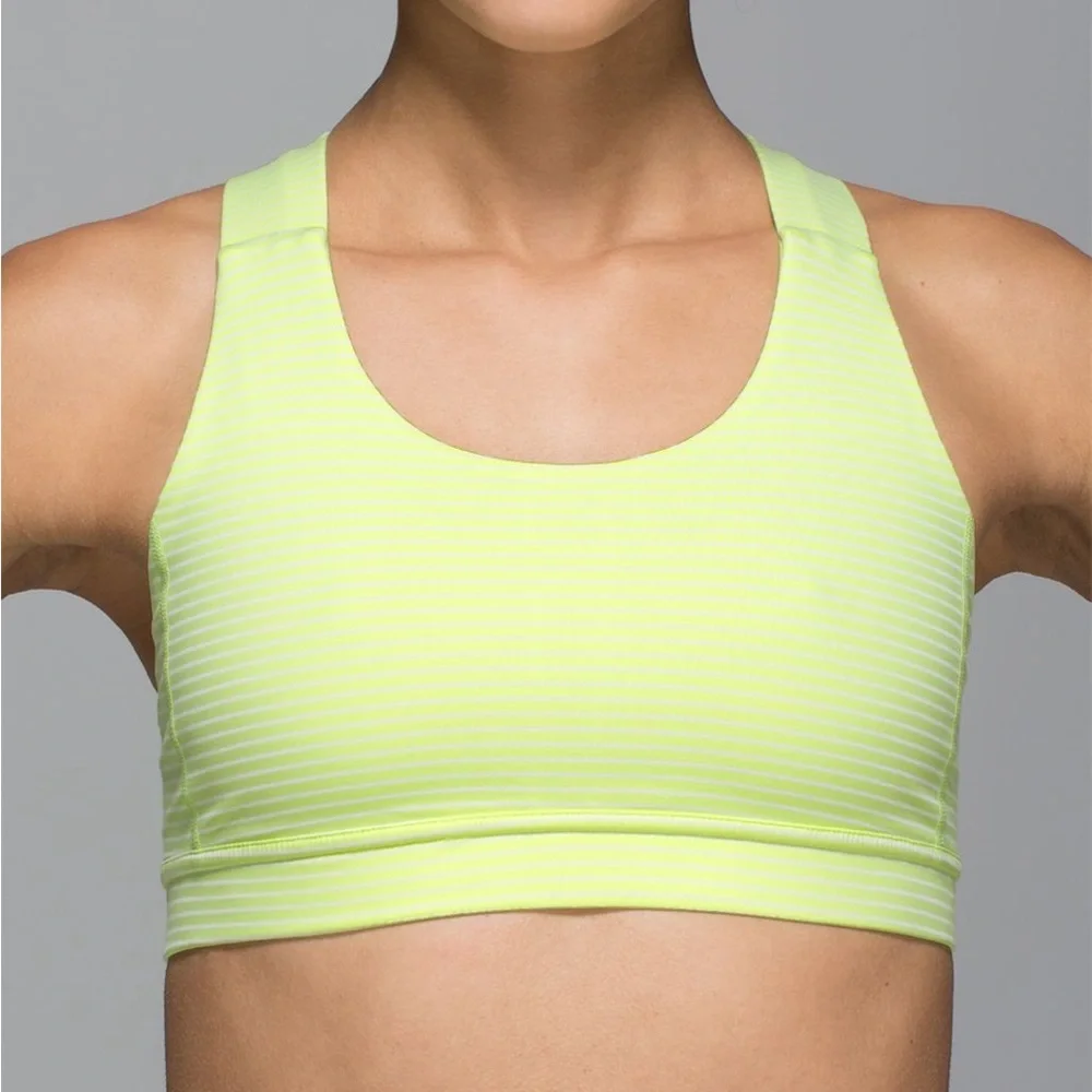 ✅ Lululemon All Sport Bra Adjustable Hyper Stripe Mint Zest Medium Support
